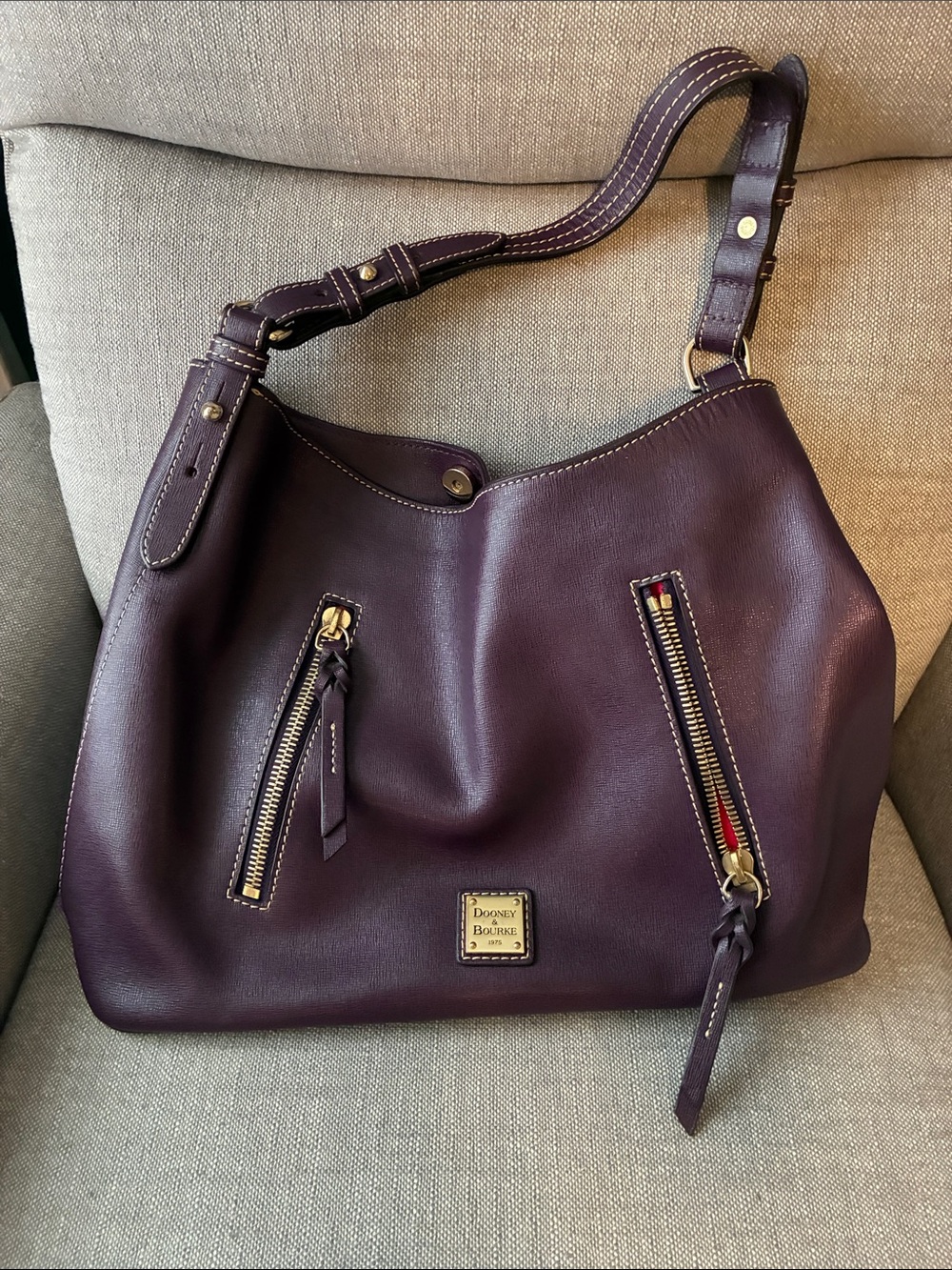 Dooney & Bourke Deep Plum Leather Shoulder Hobo with Gold Hardware